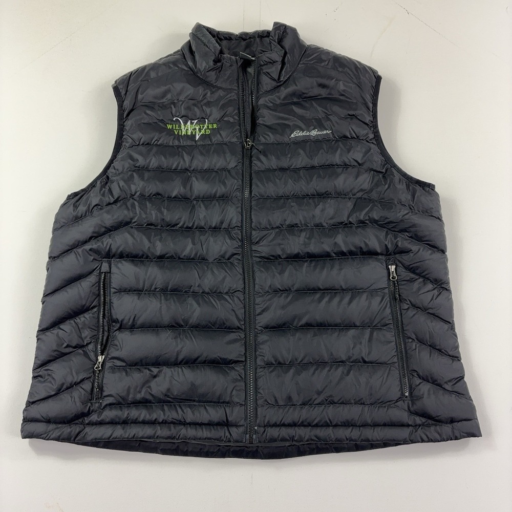 Eddie Bauer Vest Mens XL Gray Goose Down Puffer Quilted Full Zip